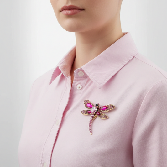 PINETS DRAGONFLY Brosche, goldfarben, rosa Zirkone