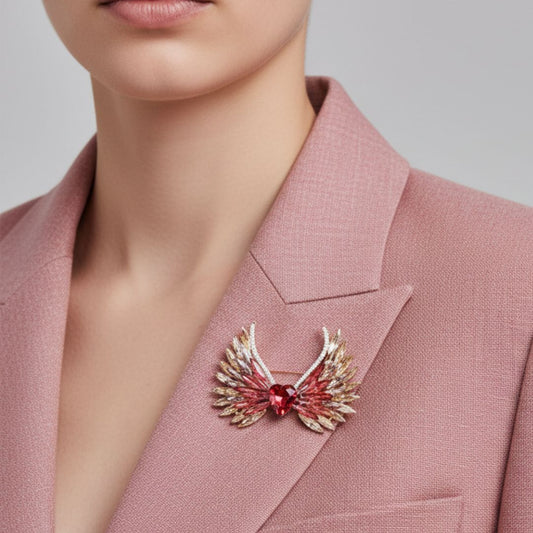 Spektakuläre österreichische Kristallbrosche Flügel HERZ Gold