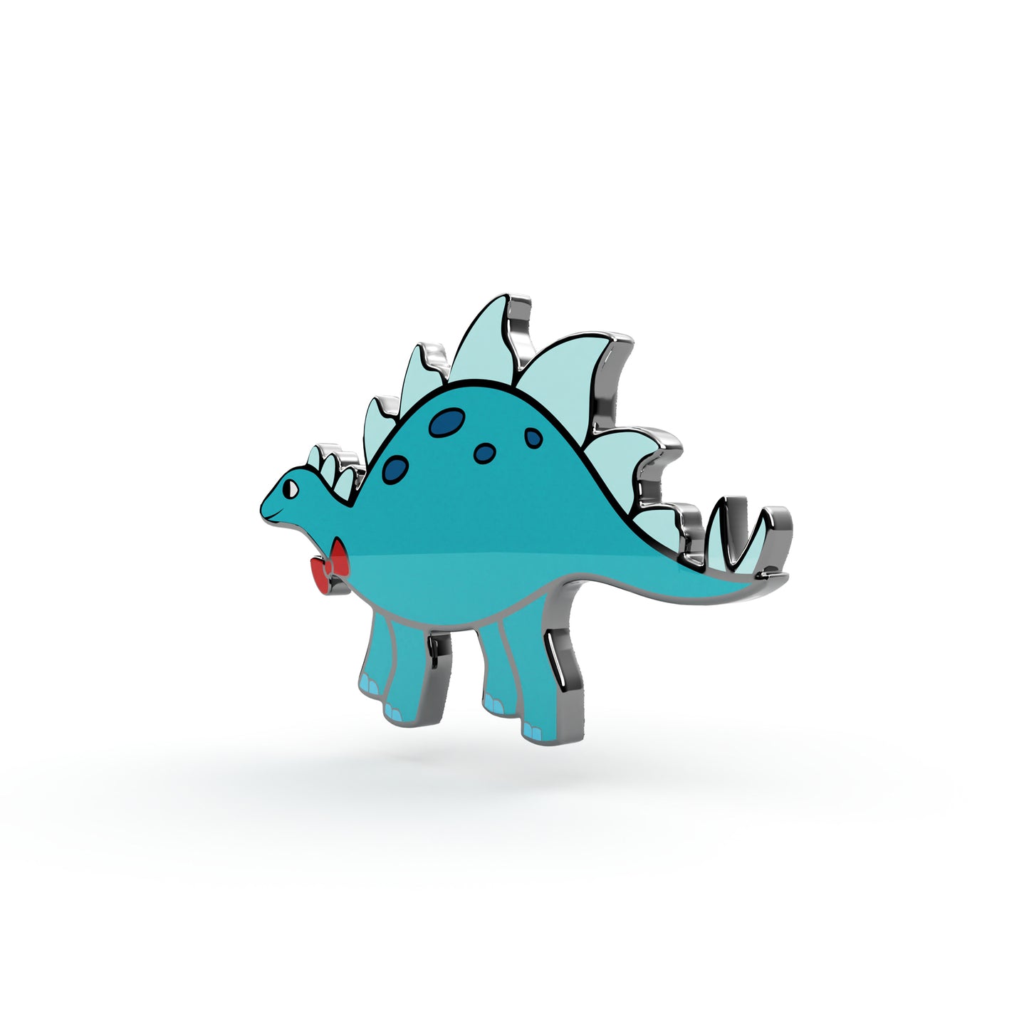 Türkisfarbener Dinosaurier mit Schleife - Anstecker für ein Kind