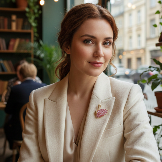 Rosa Schwan - 14 Karat vergoldete Brosche