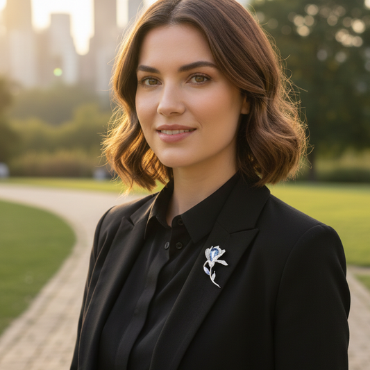 PINETS Wunderschöne silberne BLUMEN-Brosche mit blauem Zirkonia