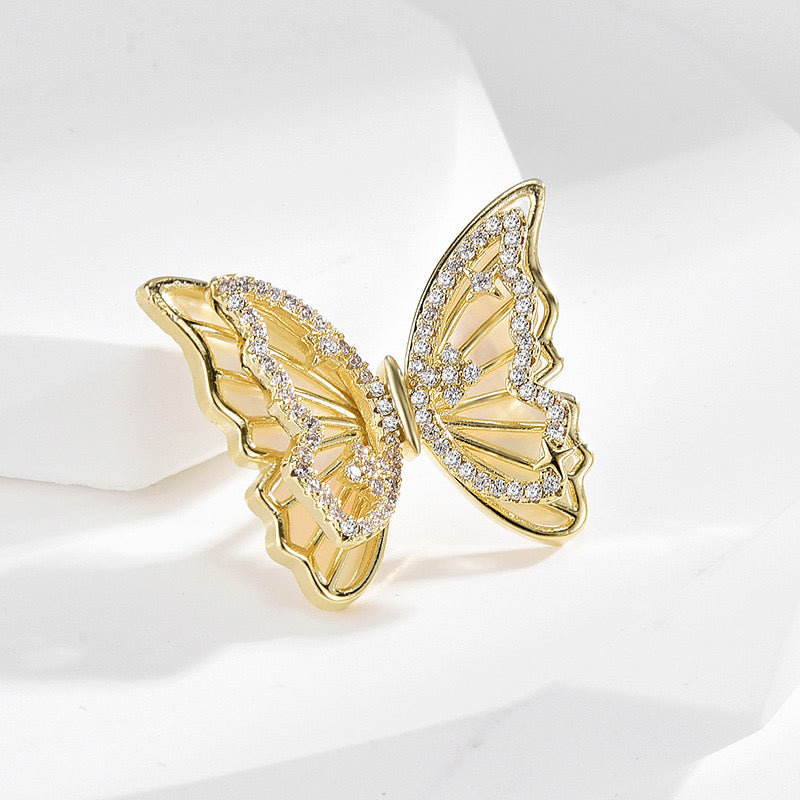 Schmetterling mit Zirkonia - 14K vergoldeter Stift