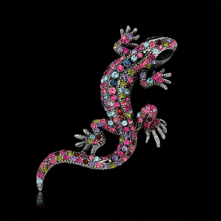 Gecko-Eidechse mit Zirkonia-Brosche