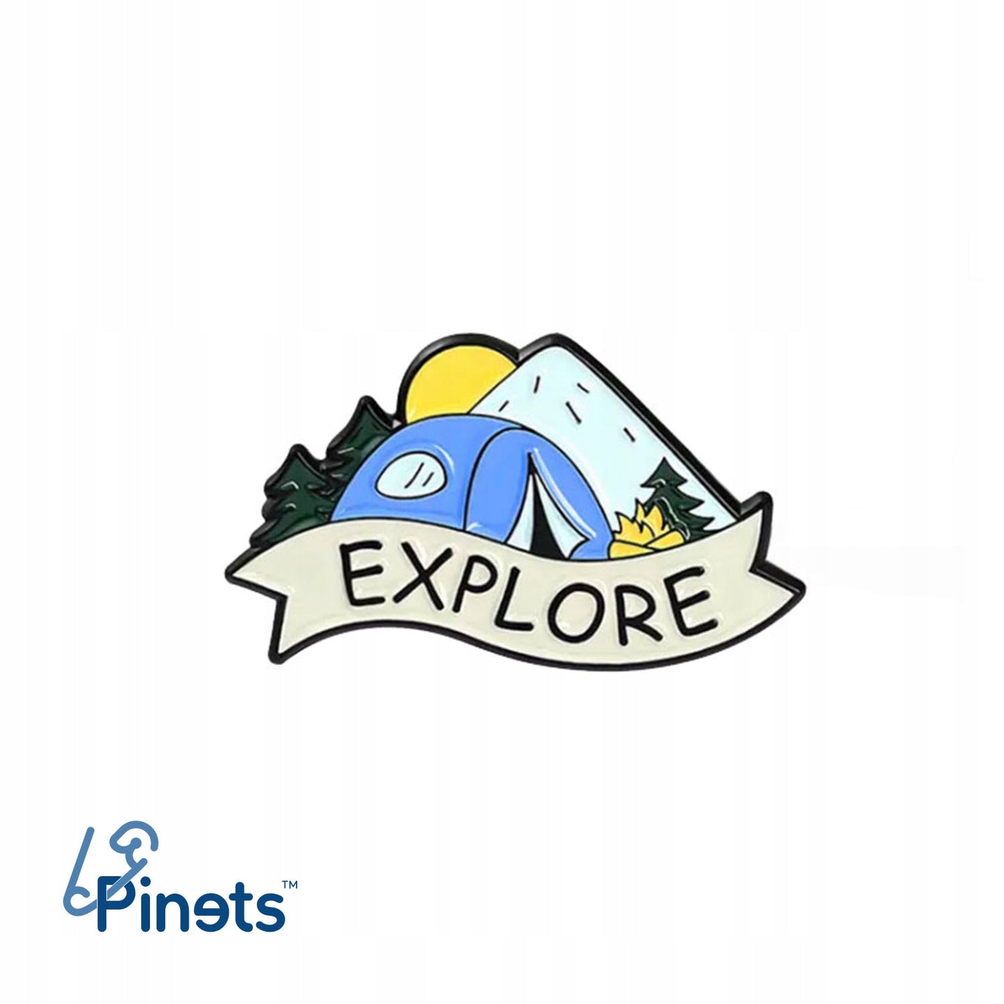 Bergnadel mit einem Zelt und dem Wort „Explore“