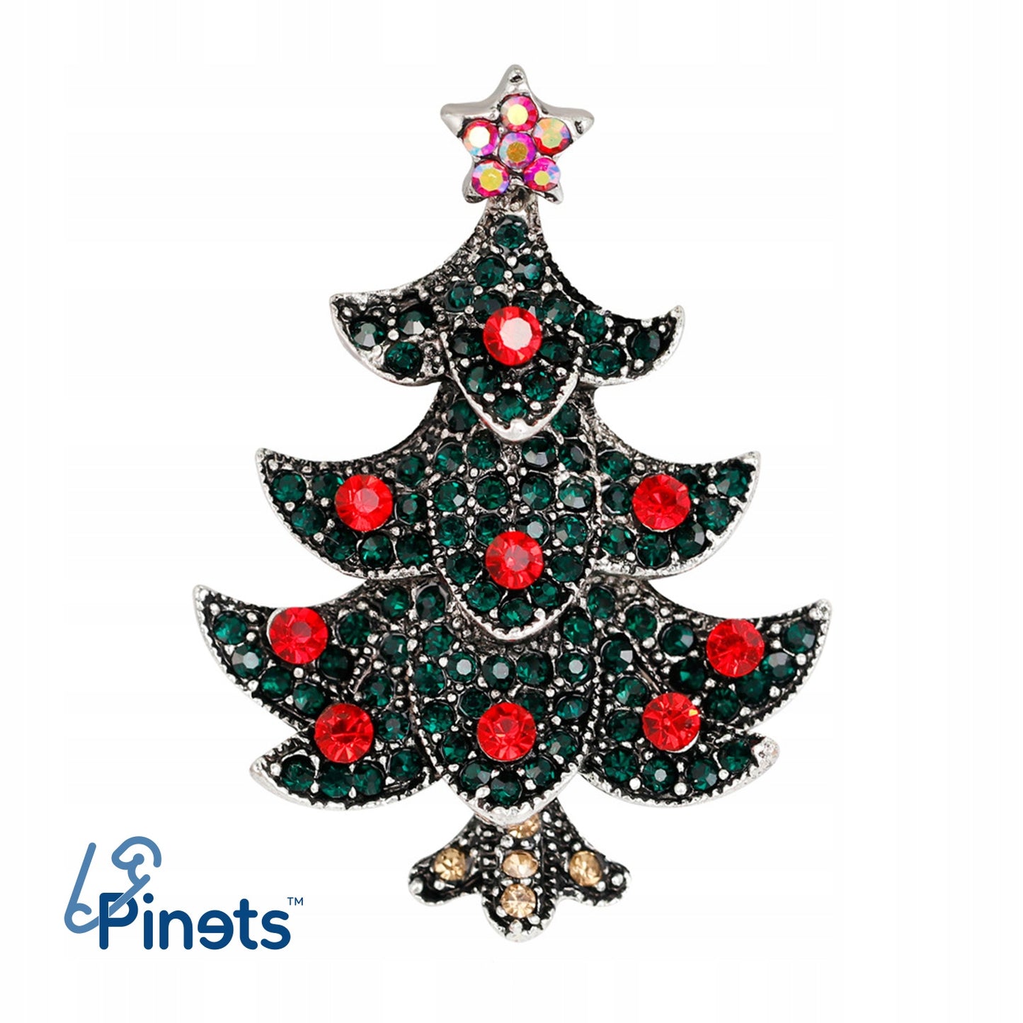 Weihnachtsbaum mit Zirkonia - Weihnachtsbrosche