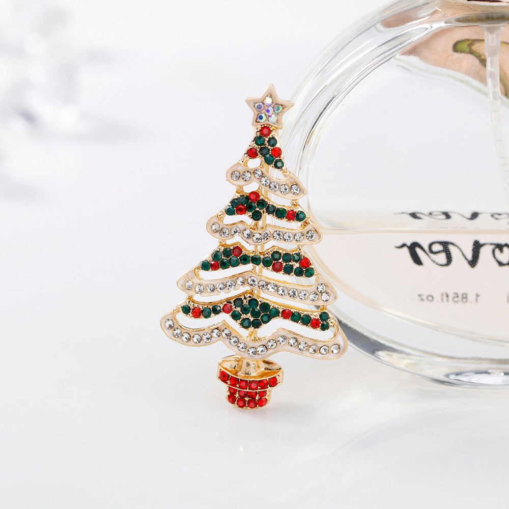 Weihnachtsbaum mit weißer Kette - bunte Weihnachtsbrosche