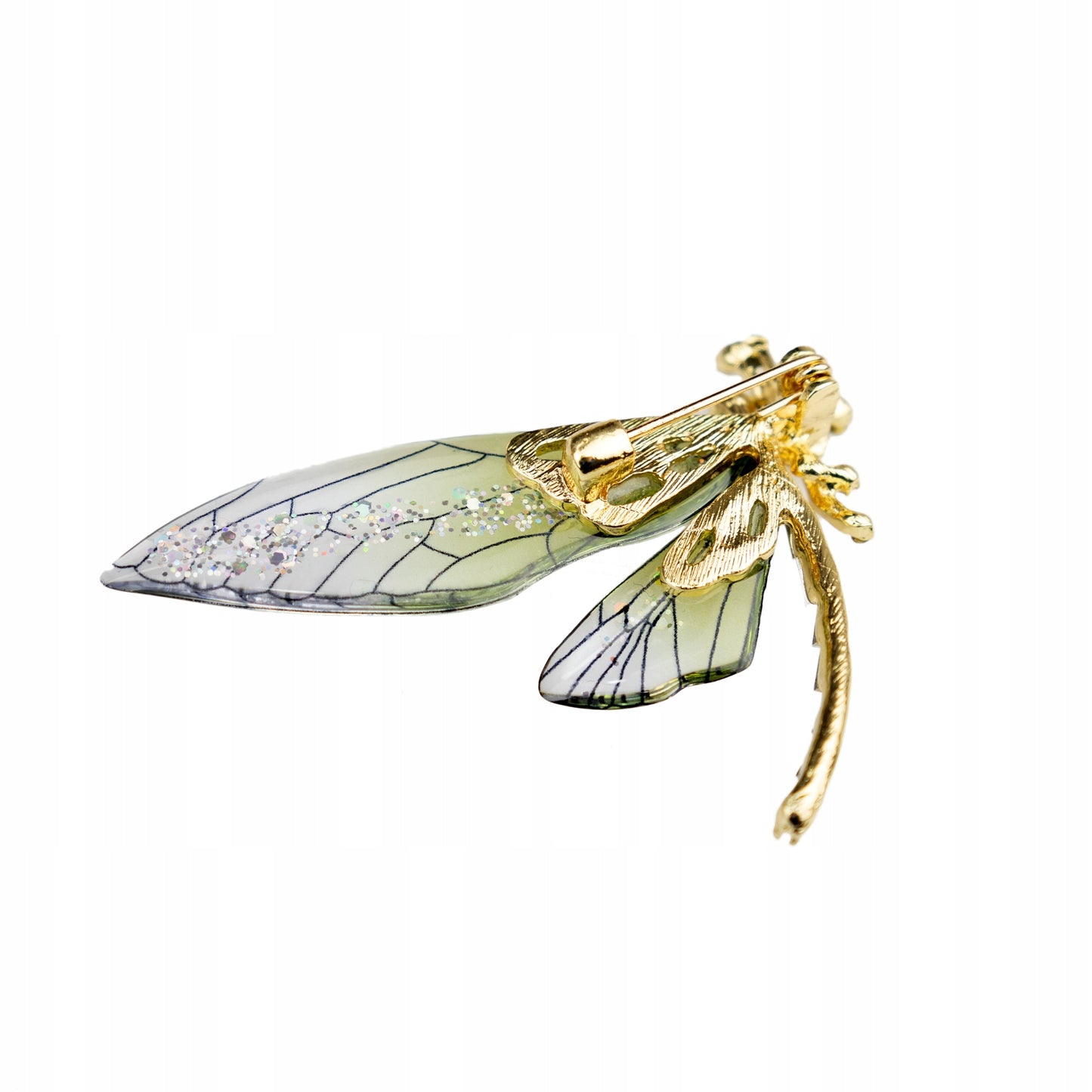 Libelle mit grünen Harzflügeln - Brosche