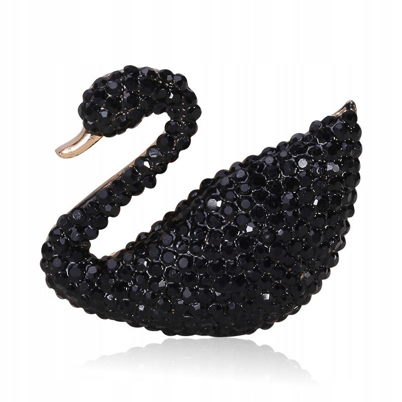 Schwarze Schwanenbrosche mit Zirkonia