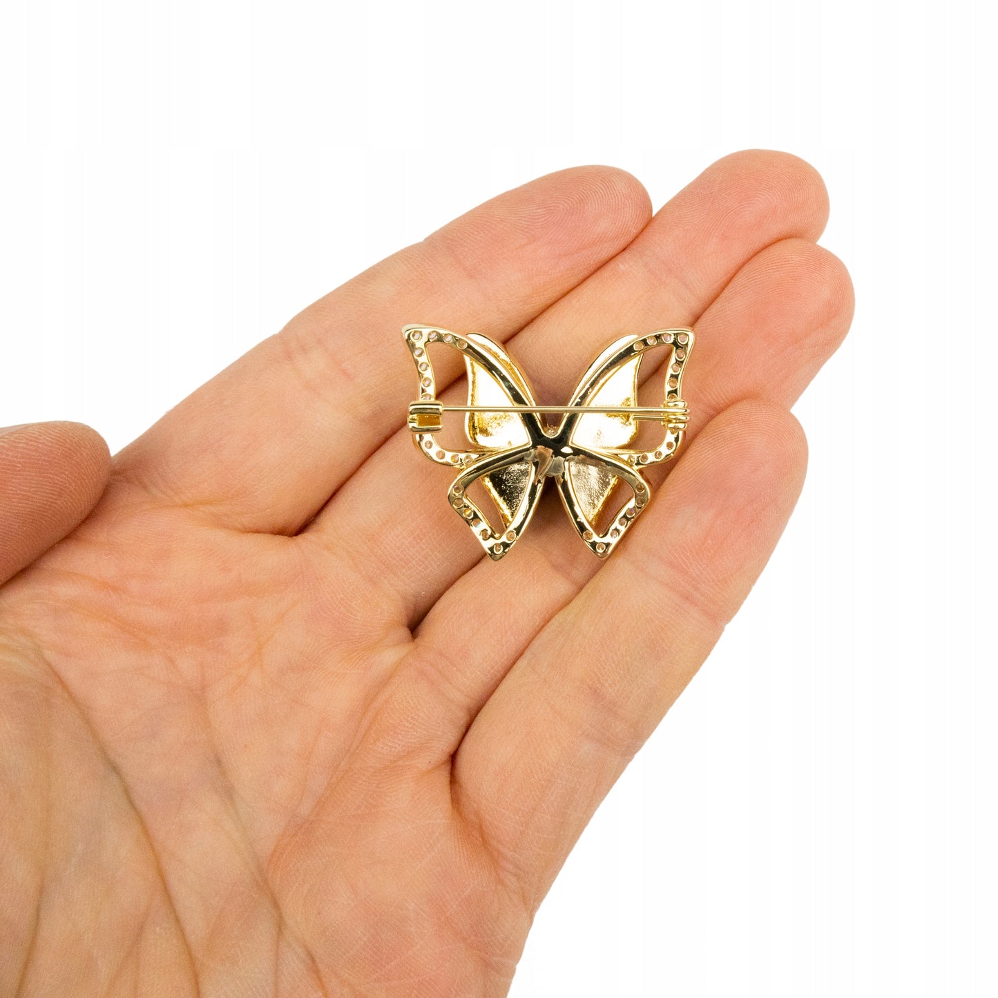 Blauer Schmetterling – 14 Karat vergoldete Brosche