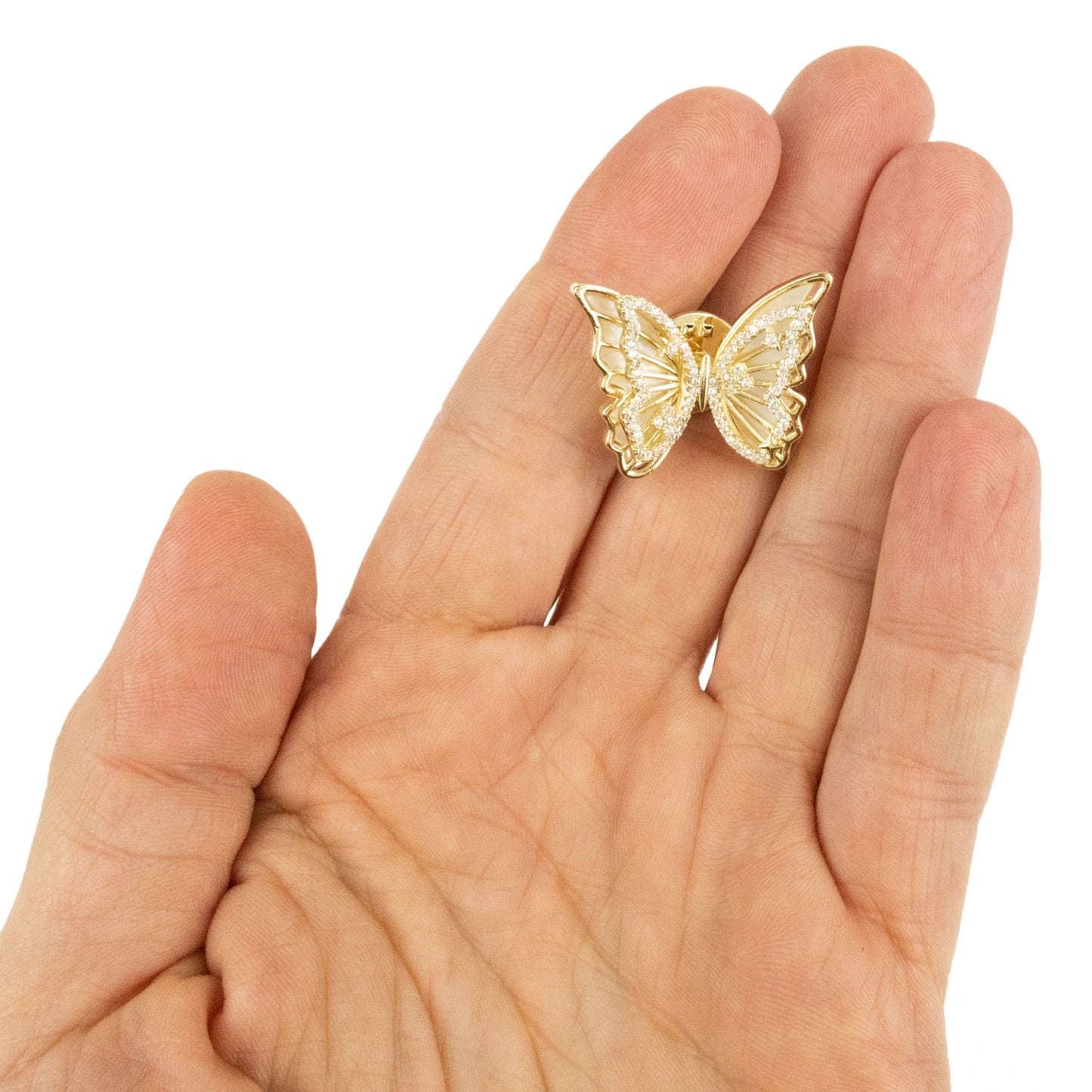 Schmetterling mit Zirkonia - 14K vergoldeter Stift
