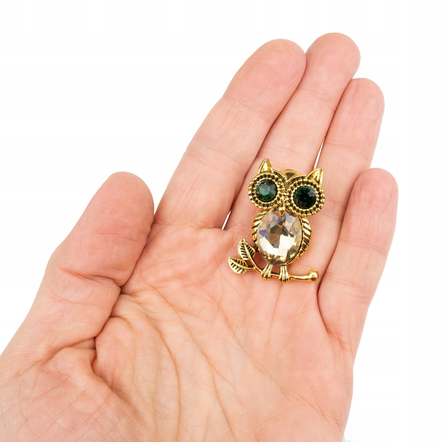 Goldene Eule - Brosche mit Zirkonia