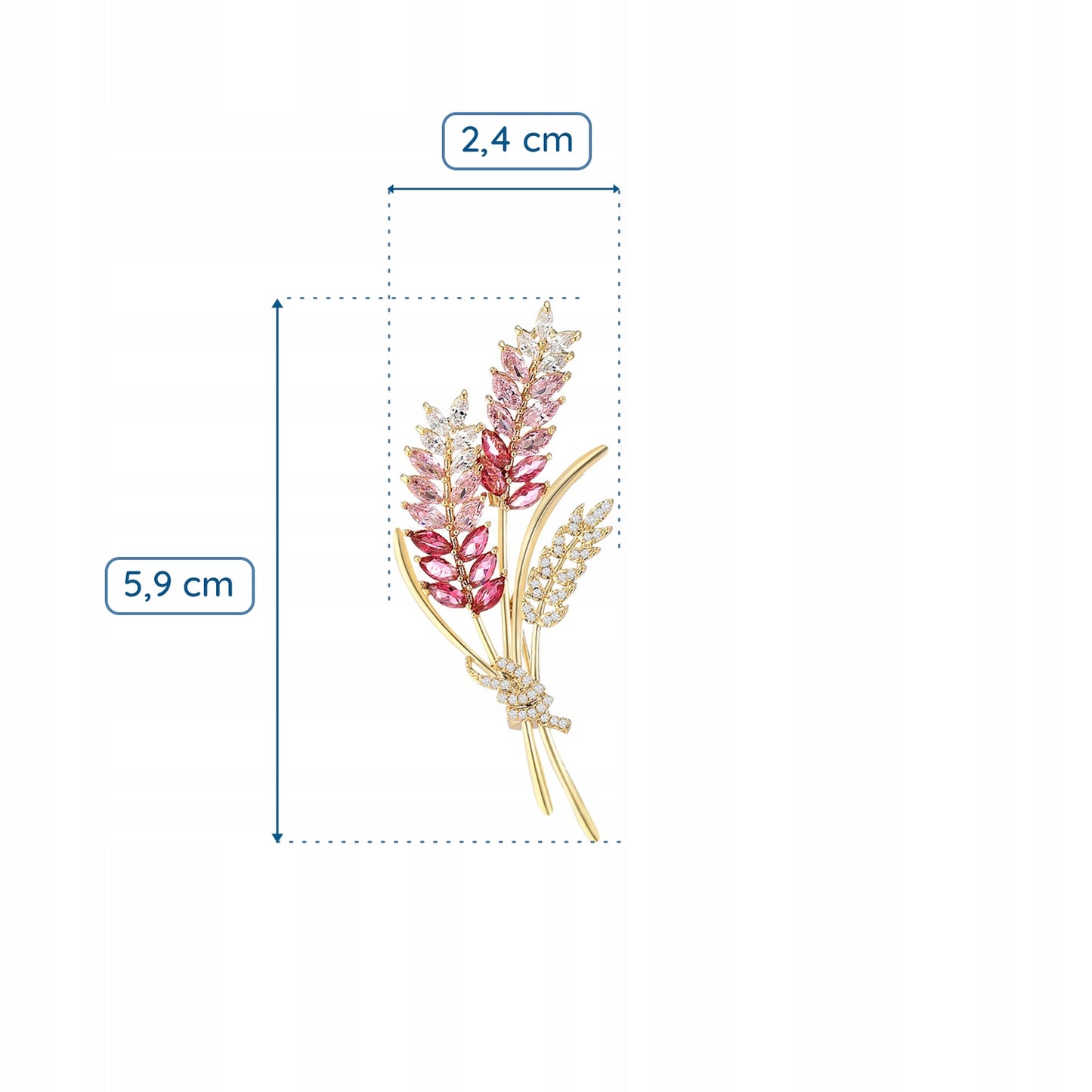 Getreideähren mit rosa Zirkonen – 14K vergoldete Brosche