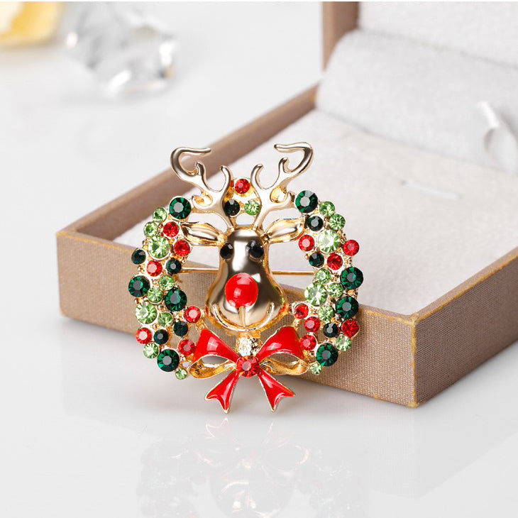 Rentier mit Kranz - Weihnachtsbrosche