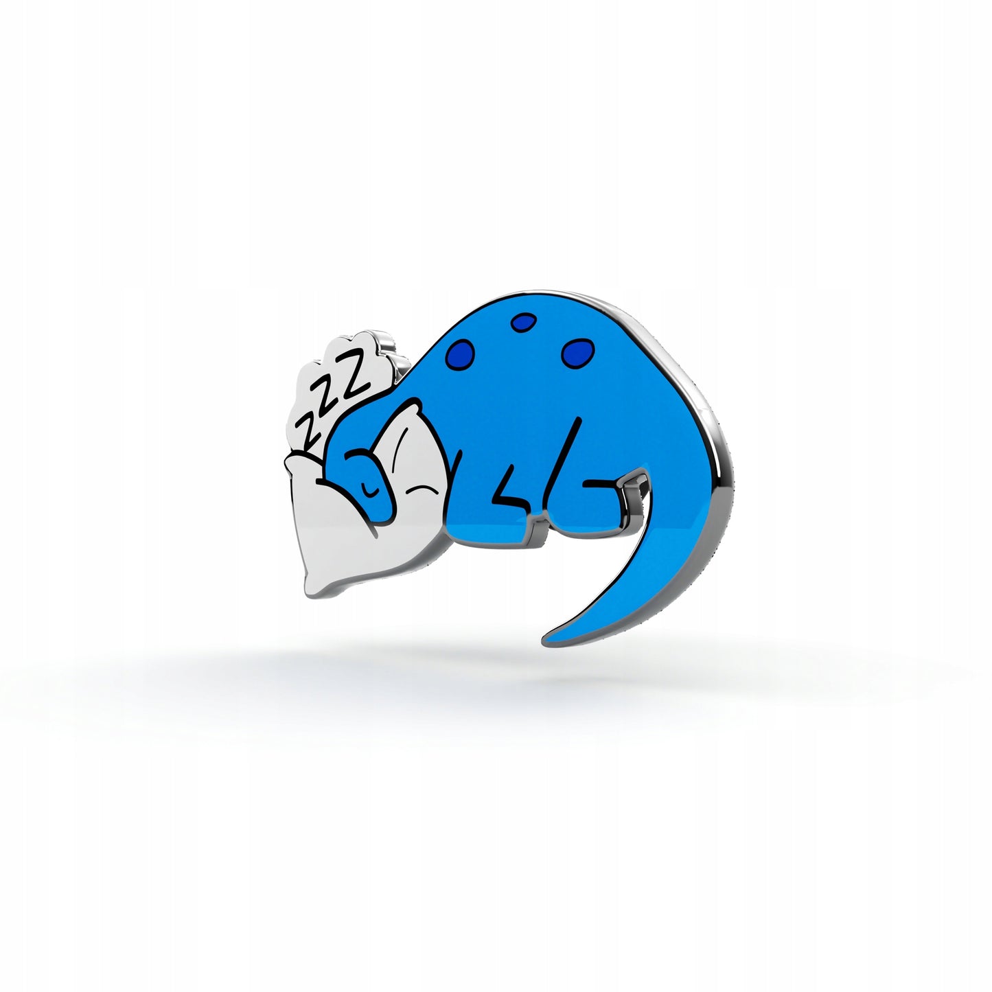Blauer Dinosaurier schläft auf einem Kissen - Abzeichen für ein Kind