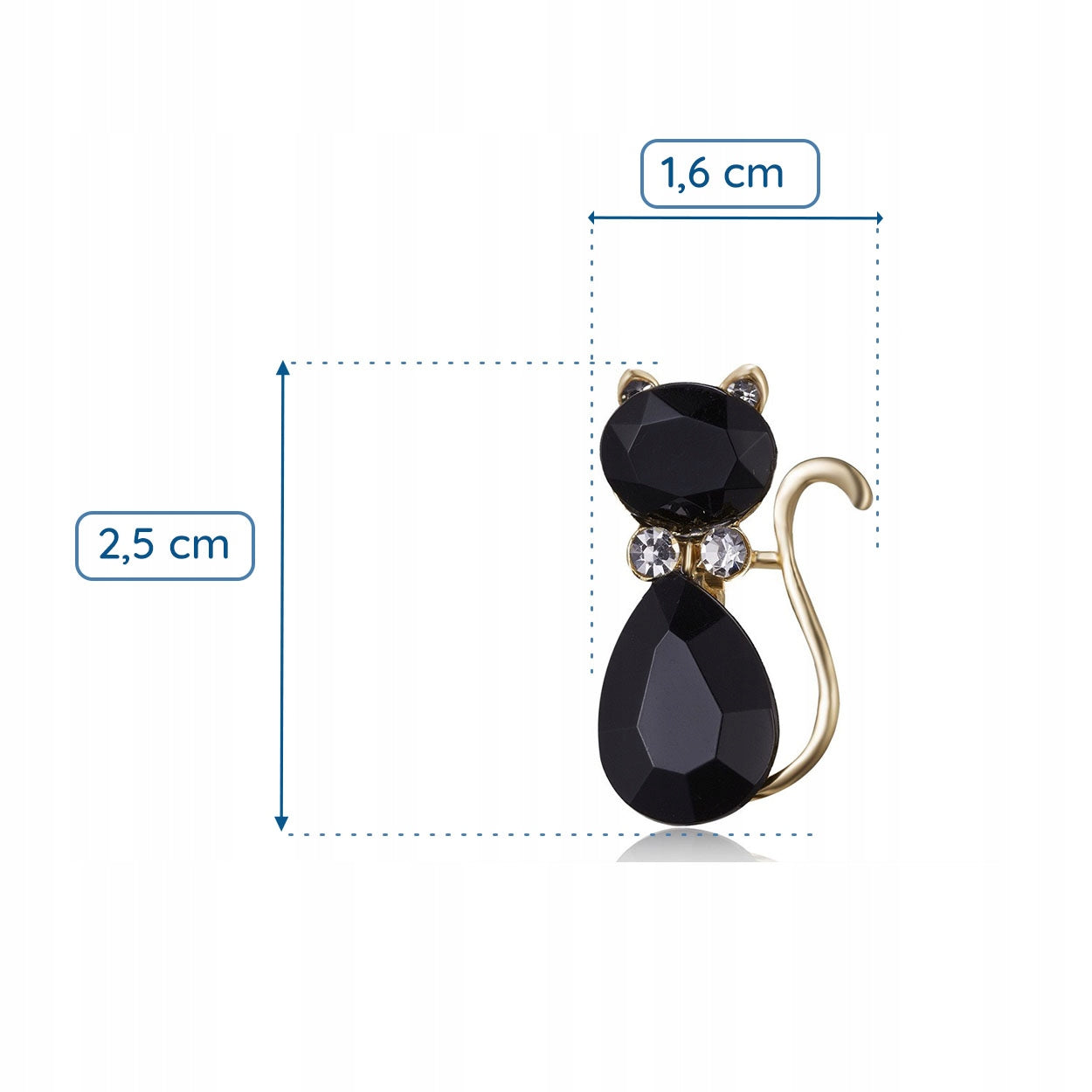 Schwarze Kätzchenbrosche mit Zirkonia