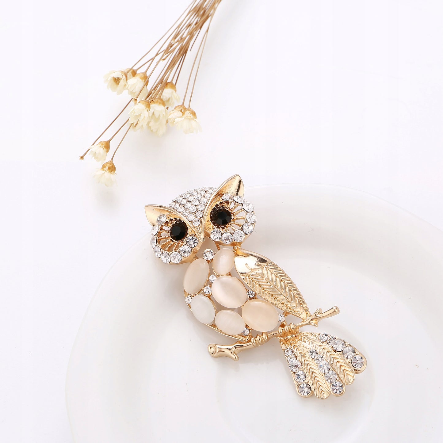 Eule mit Zirkonia - Goldbrosche als Geschenk