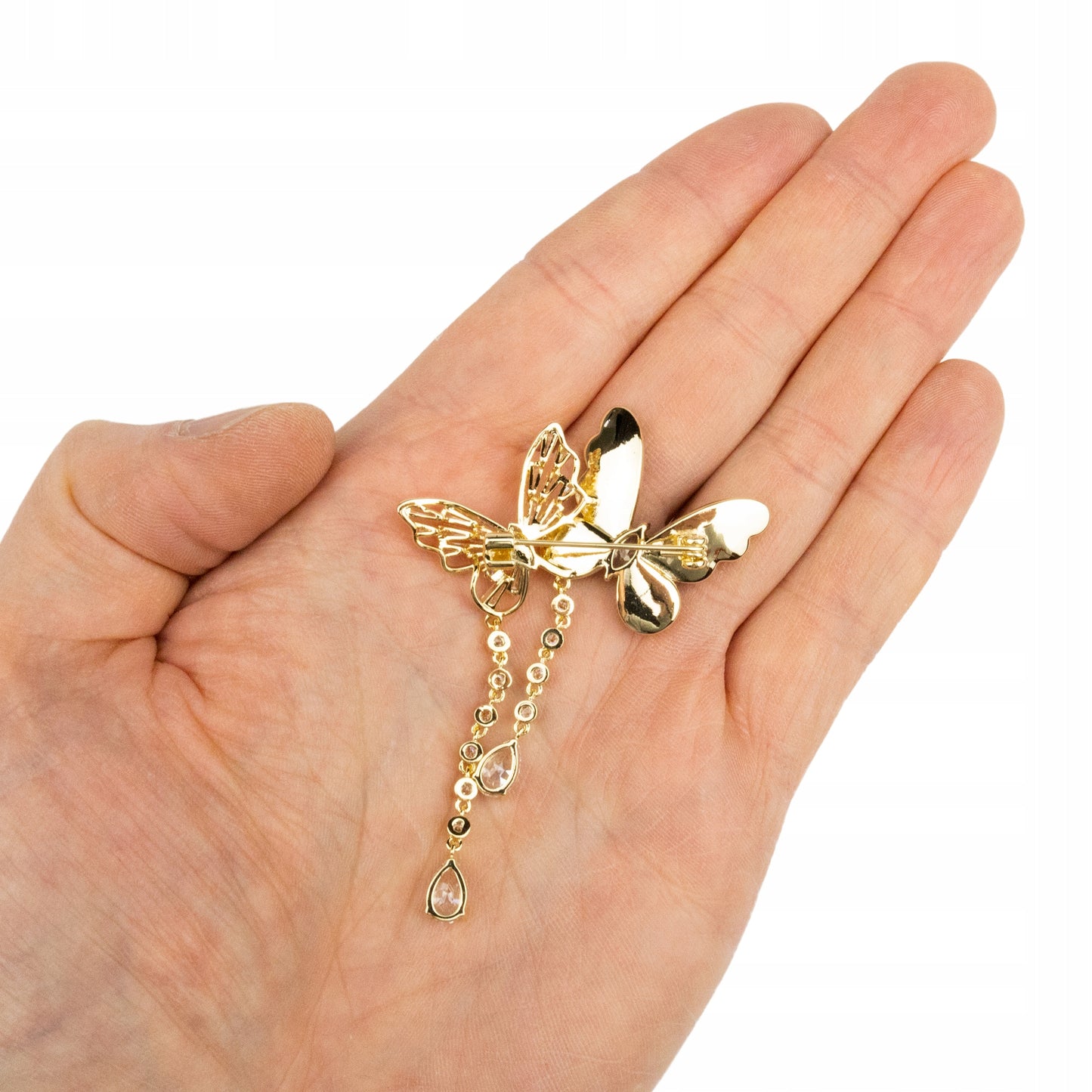 Schmetterlinge mit Ketten - 14K vergoldete Brosche