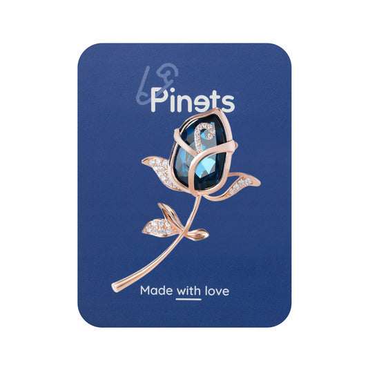 Blaue Rose – 14 Karat rosévergoldete Brosche