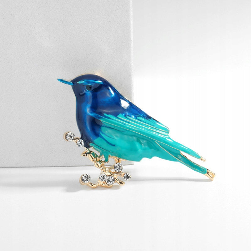 Blauer und blauer Vogel - Brosche mit Zirkonias