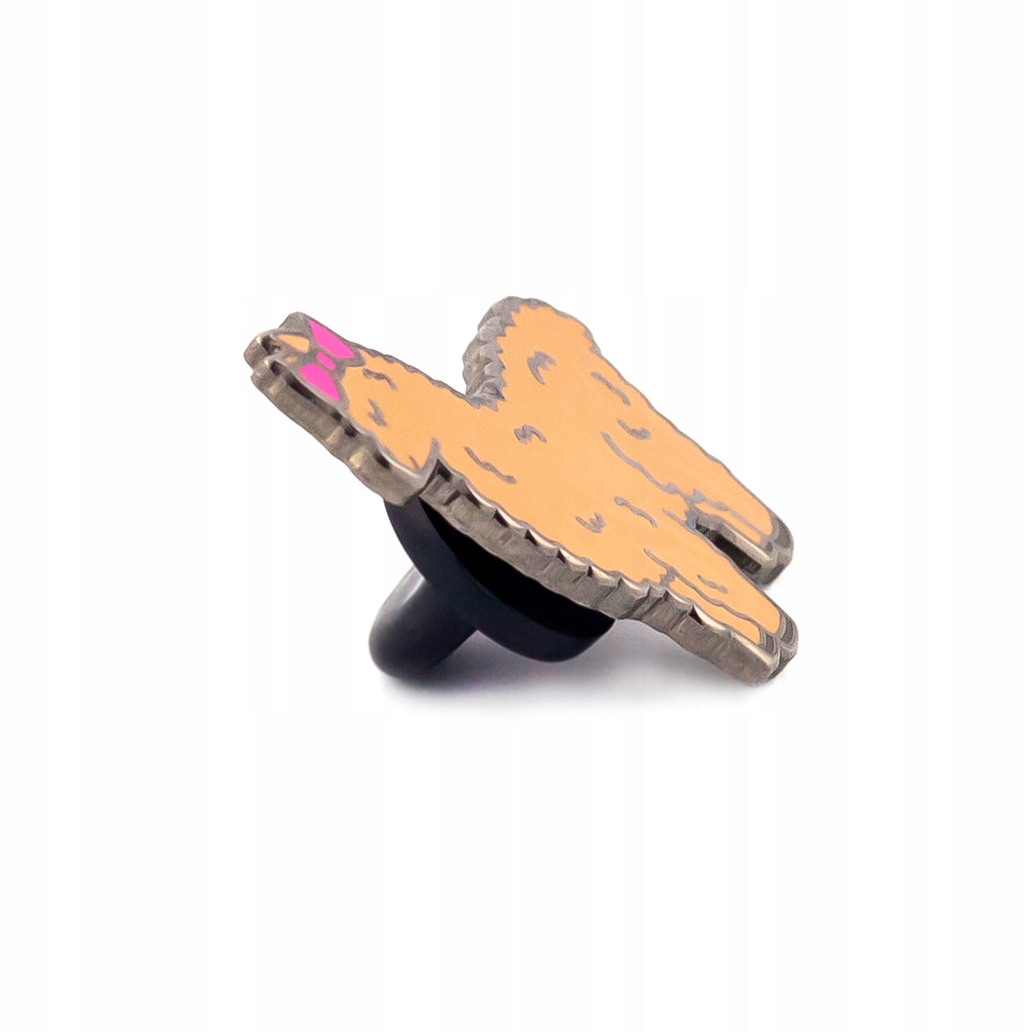 Hellbraunes Alpaka mit rosa Schleife - eine schöne Anstecknadel