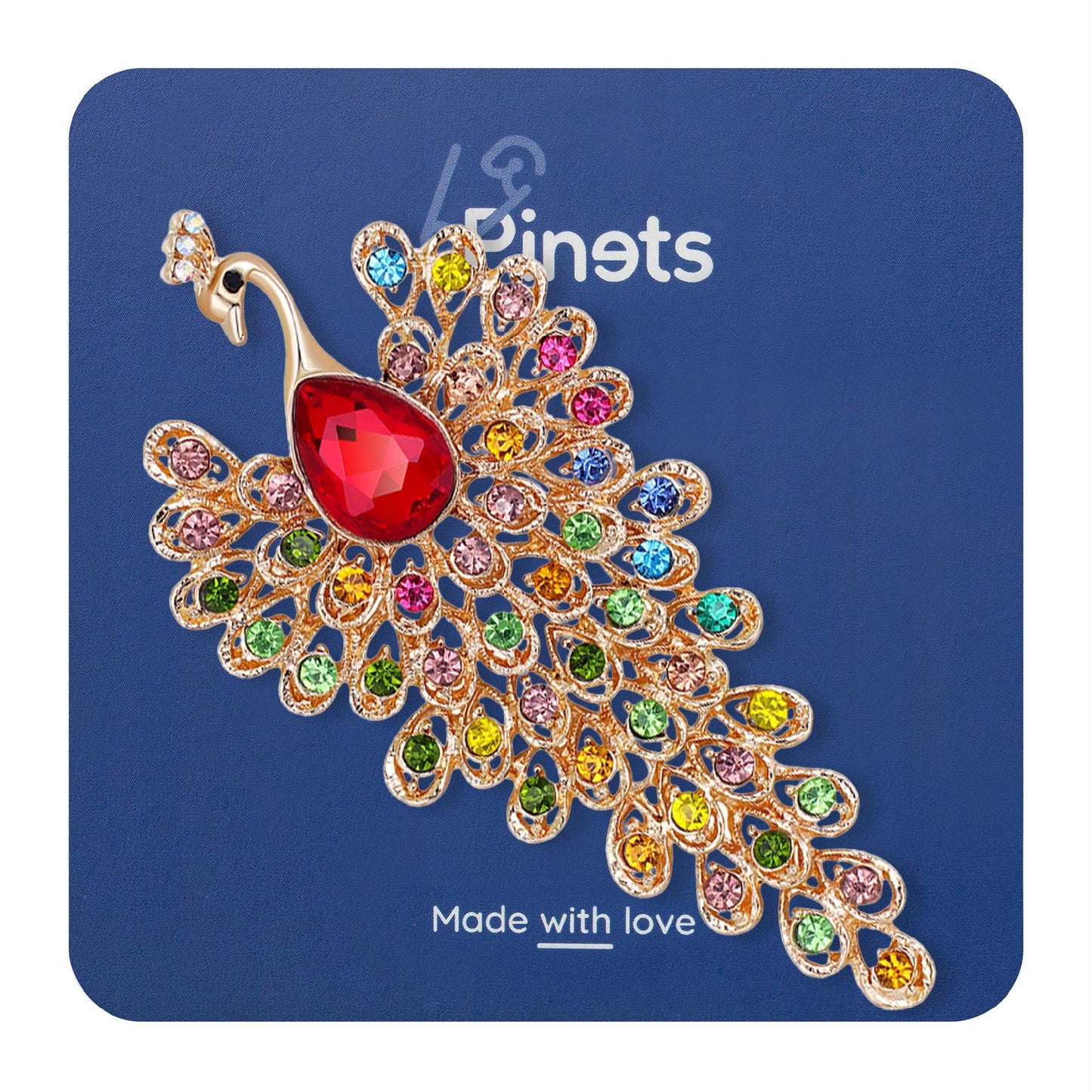 Pfau mit Zirkonen und beweglichem Schwanz – goldene Brosche