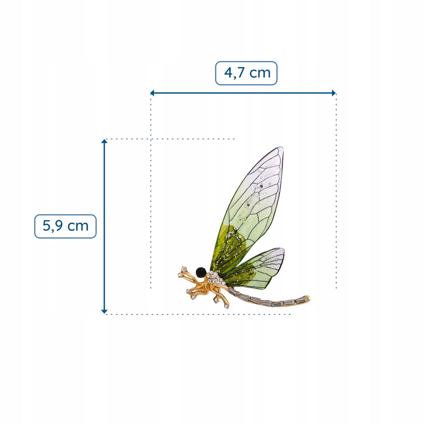Libelle mit grünen Harzflügeln - Brosche