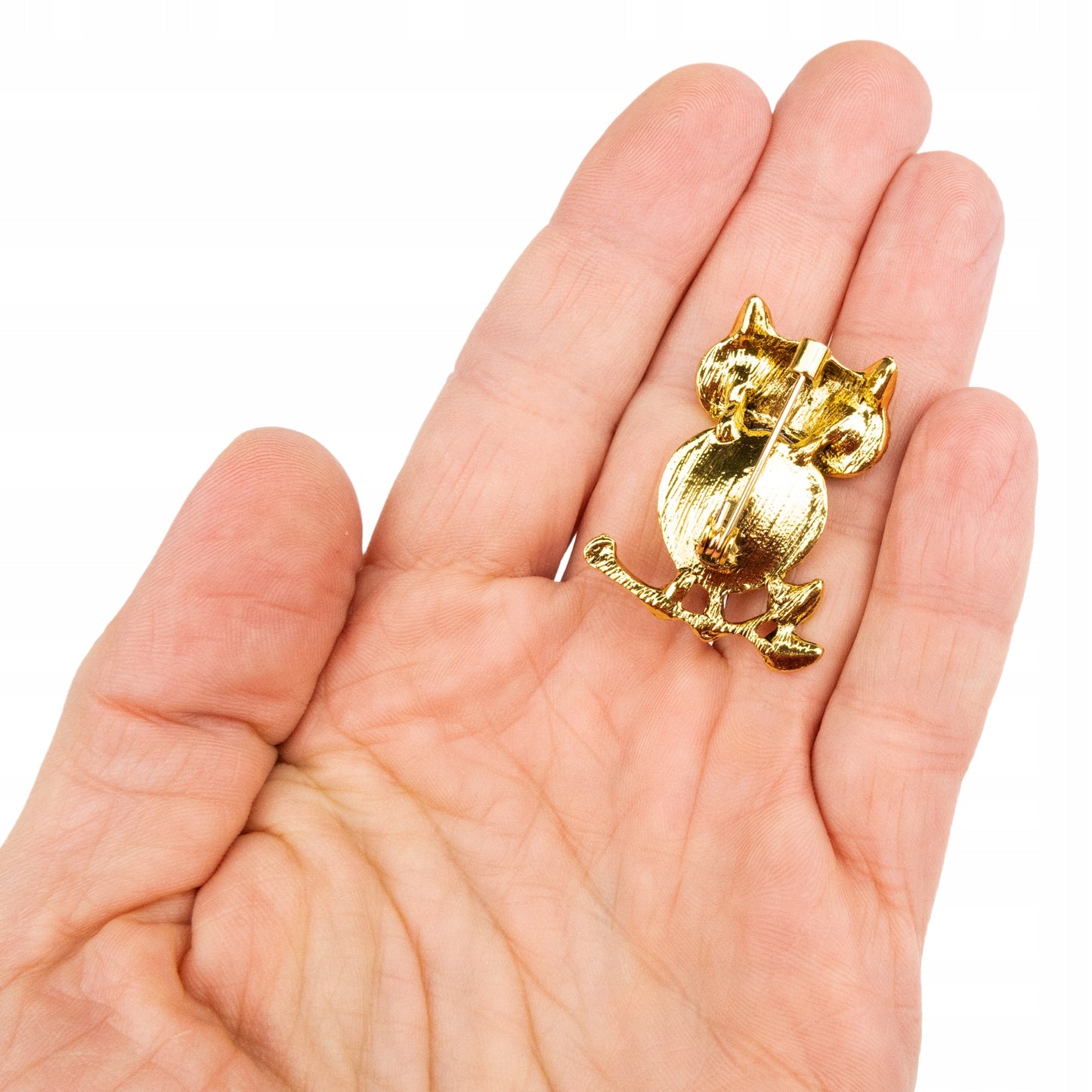 Goldene Eule - Brosche mit Zirkonia
