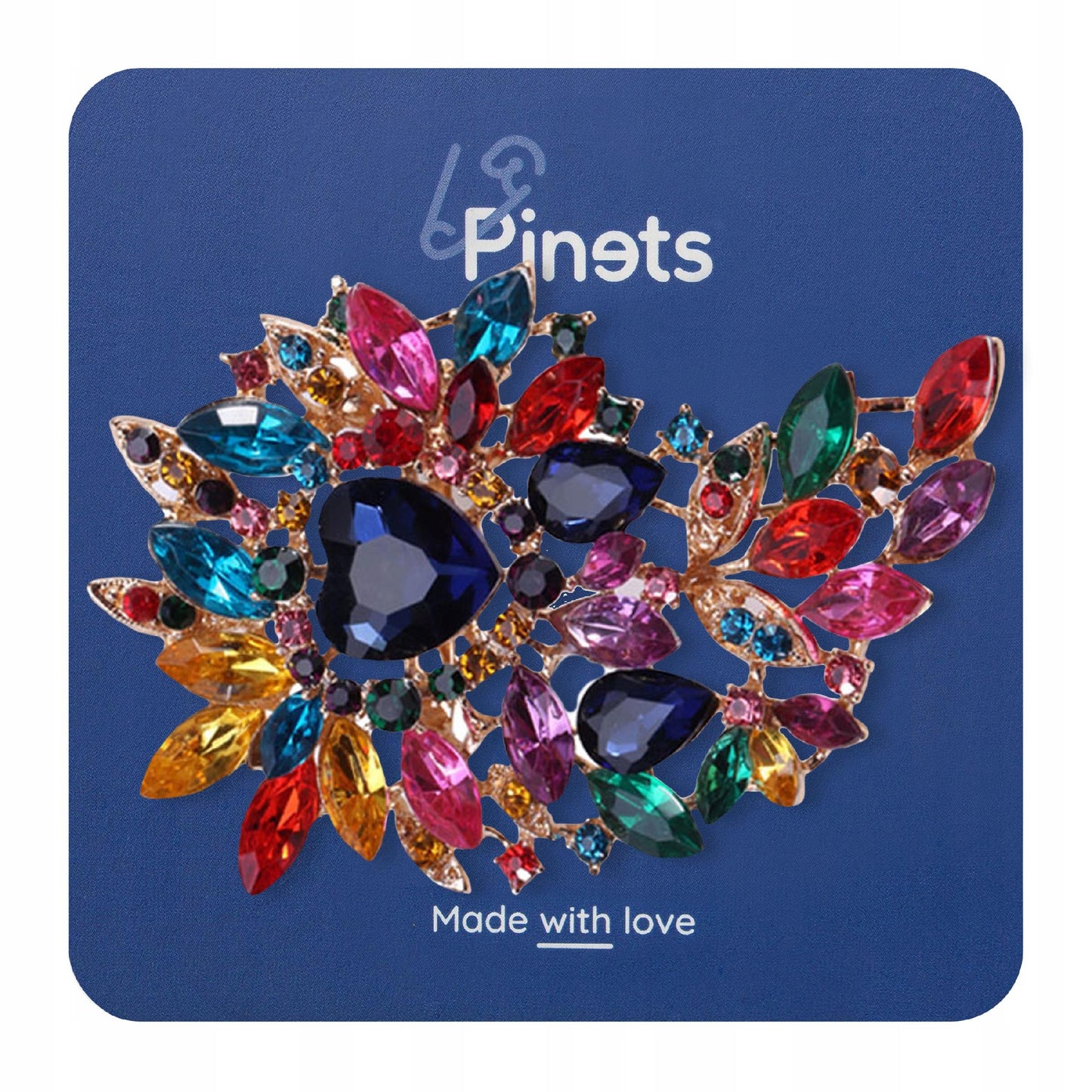 Bunte Brosche mit Herz und Zirkonen