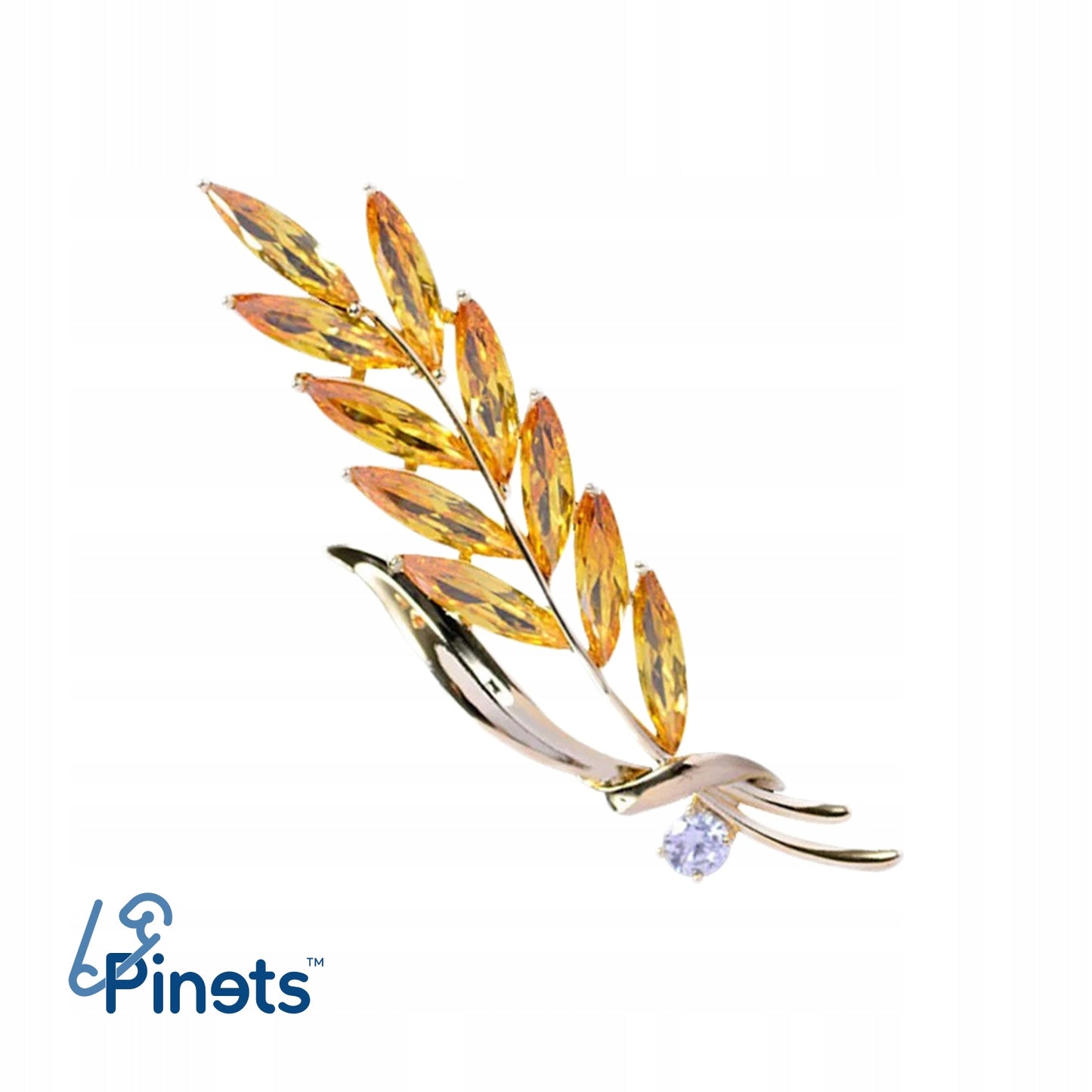 Goldene Weizenähre mit Zirkonia - Brosche