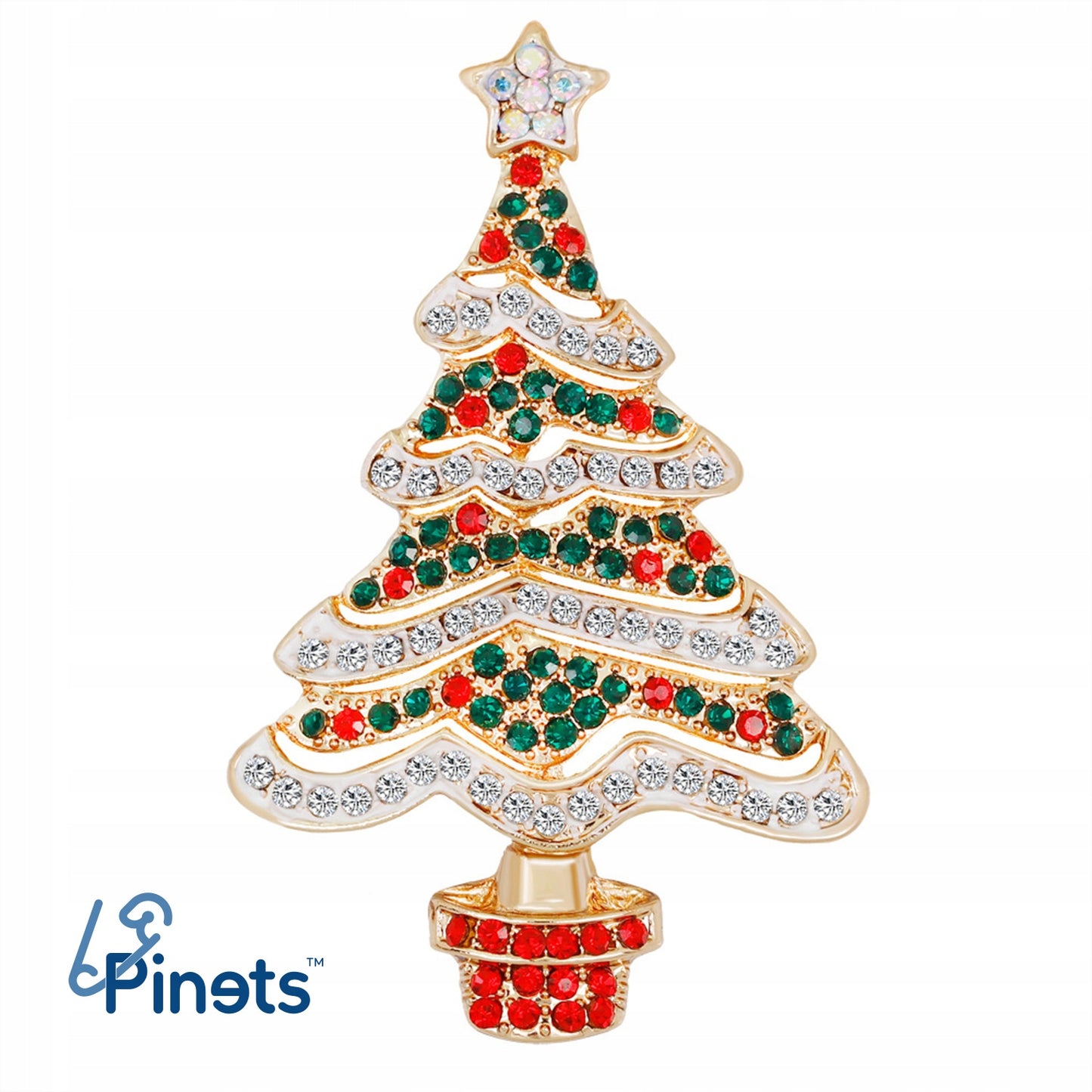 Weihnachtsbaum mit weißer Kette - bunte Weihnachtsbrosche