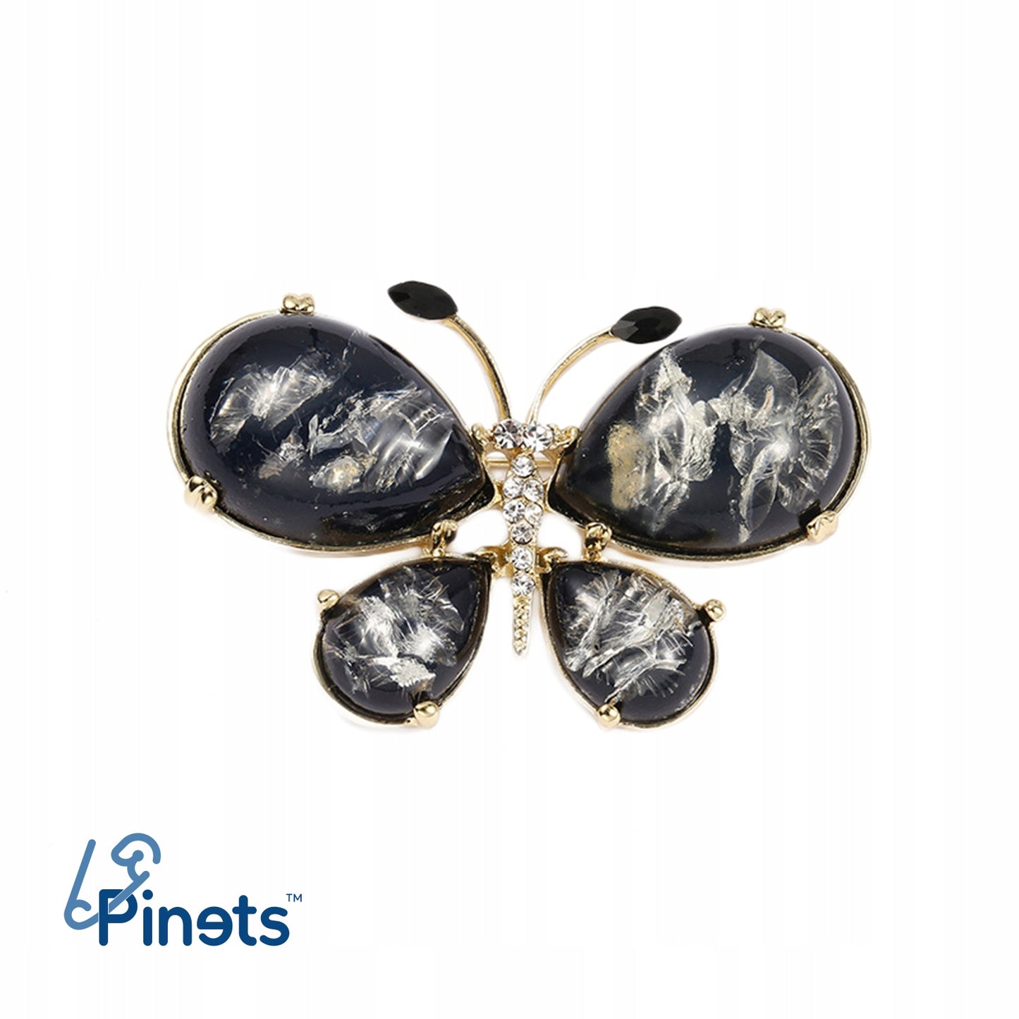 Schwarzer Schmetterling - Acrylbrosche mit Zirkonen verziert