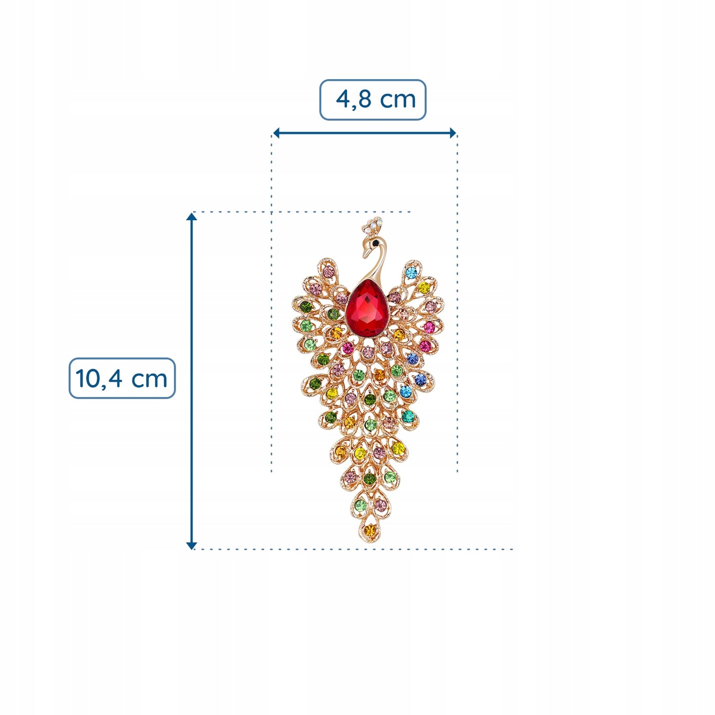 Pfau mit Zirkonen und beweglichem Schwanz – goldene Brosche