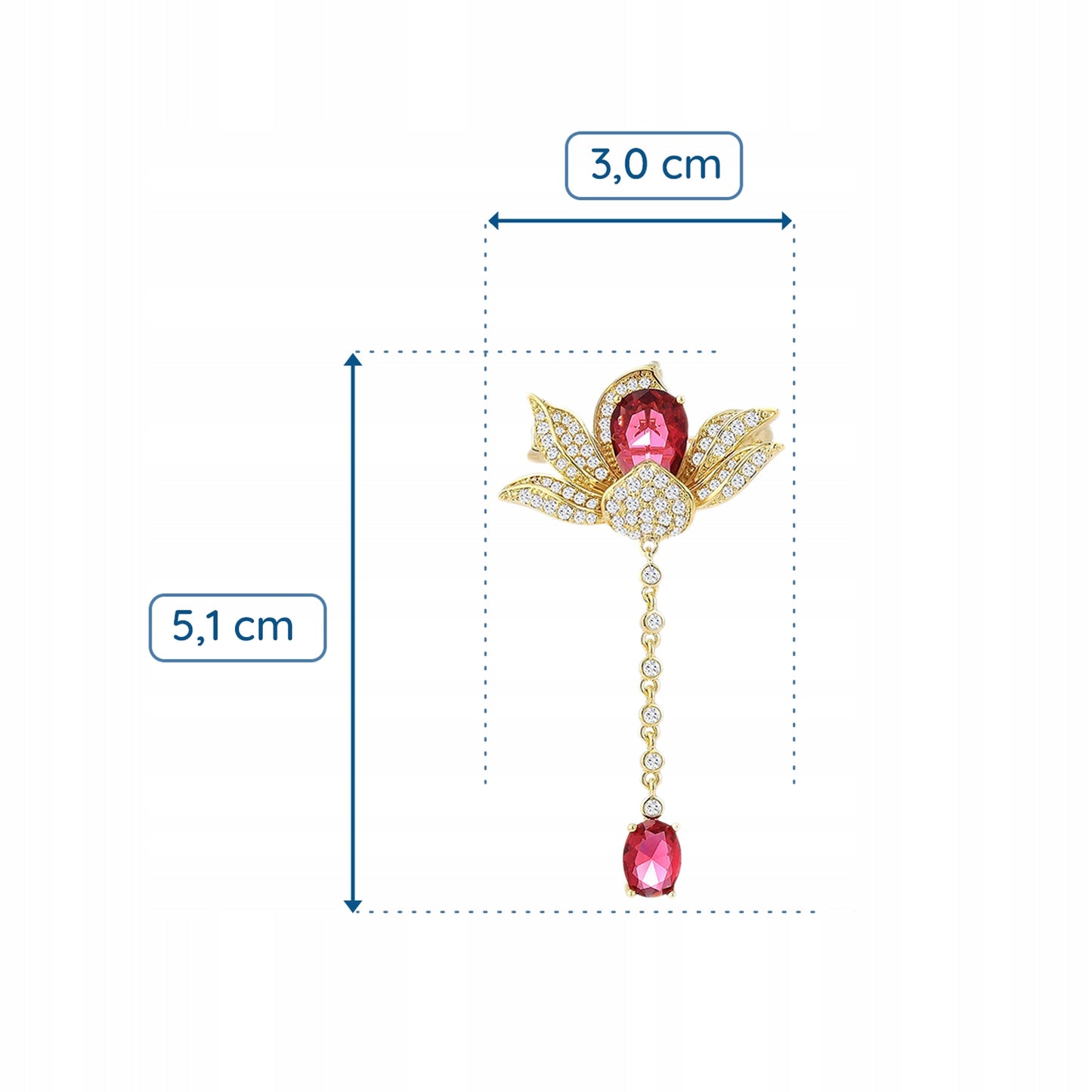 Blume mit Kette - 14K vergoldete Brosche
