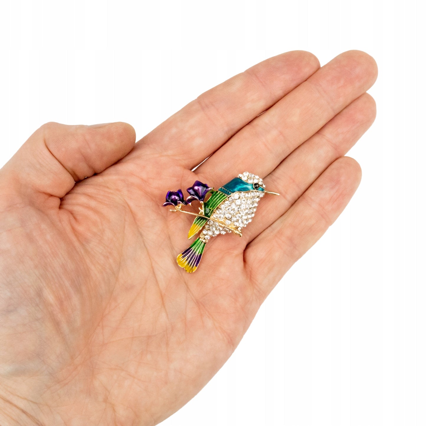 PINETS Brosche Blauer Vogel Blumen Strass