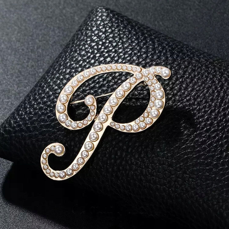 Goldbrosche Buchstabe P mit Perlen