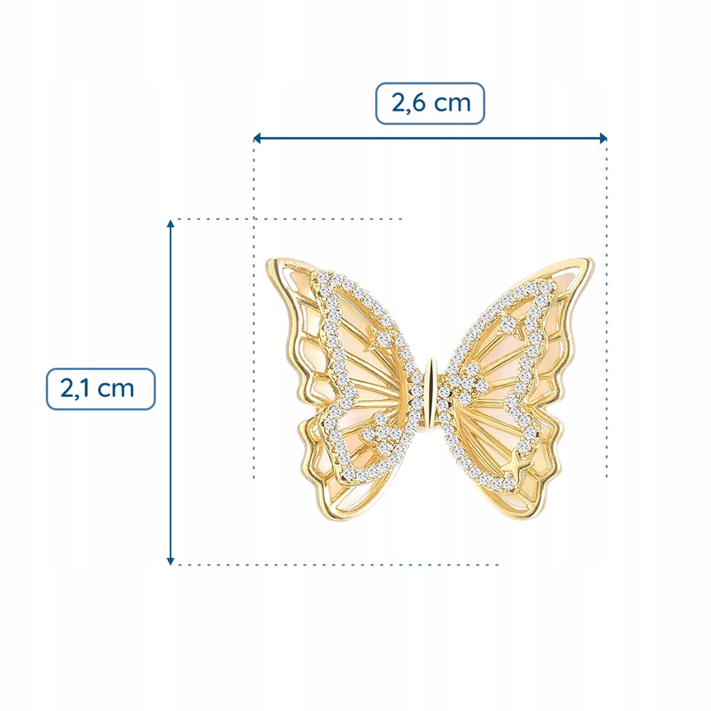 Schmetterling mit Zirkonia - 14K vergoldeter Stift