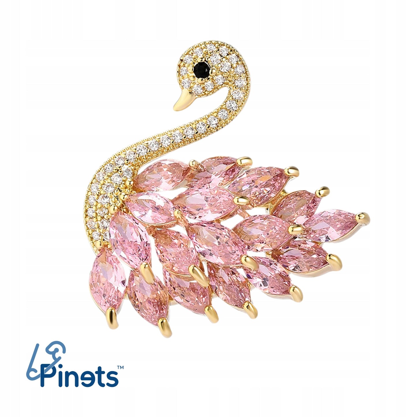 Rosa Schwan - 14 Karat vergoldete Brosche