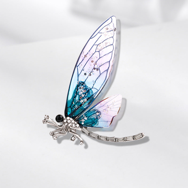 Libelle mit bunten Harzflügeln - Brosche