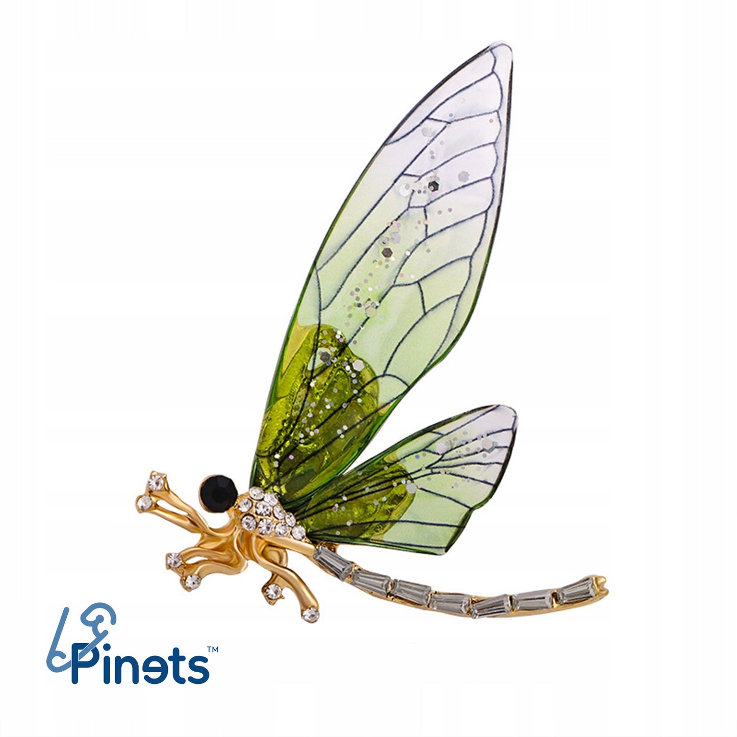 Libelle mit grünen Harzflügeln - Brosche