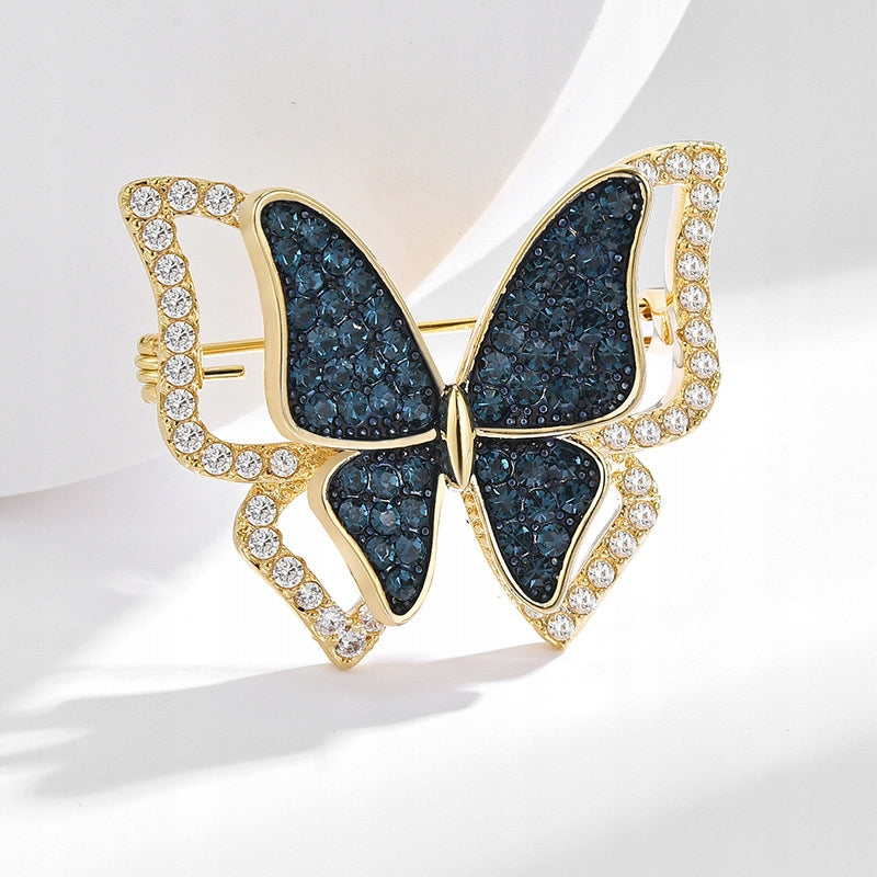 Blauer Schmetterling – 14 Karat vergoldete Brosche