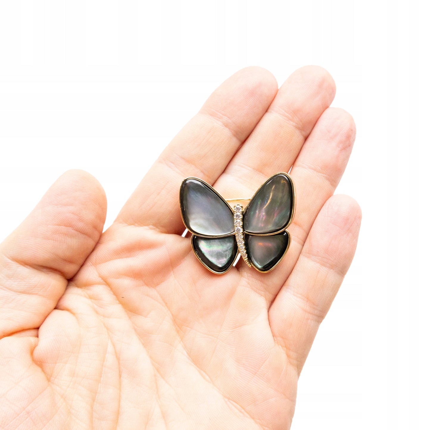Schmetterling gefüllt mit Perlmutt - 14K vergoldete Brosche