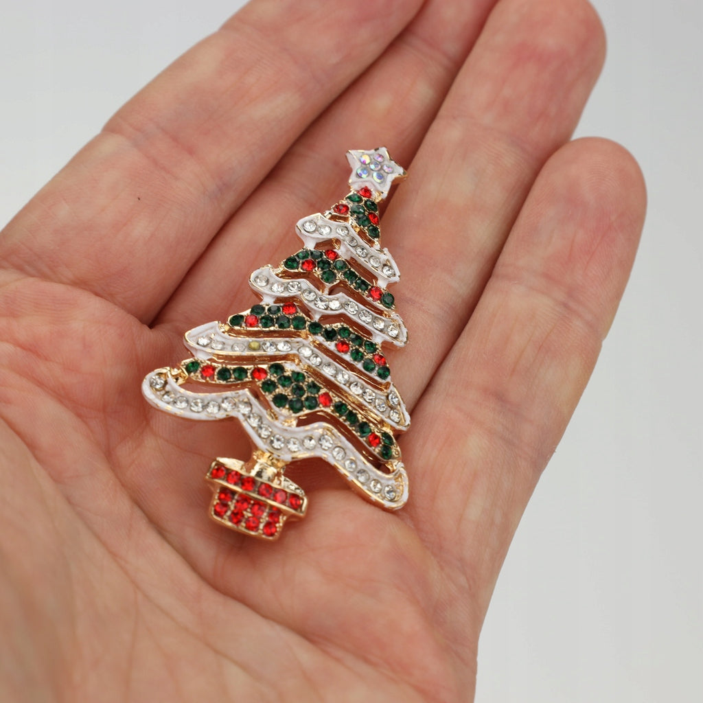 Weihnachtsbaum mit weißer Kette - bunte Weihnachtsbrosche