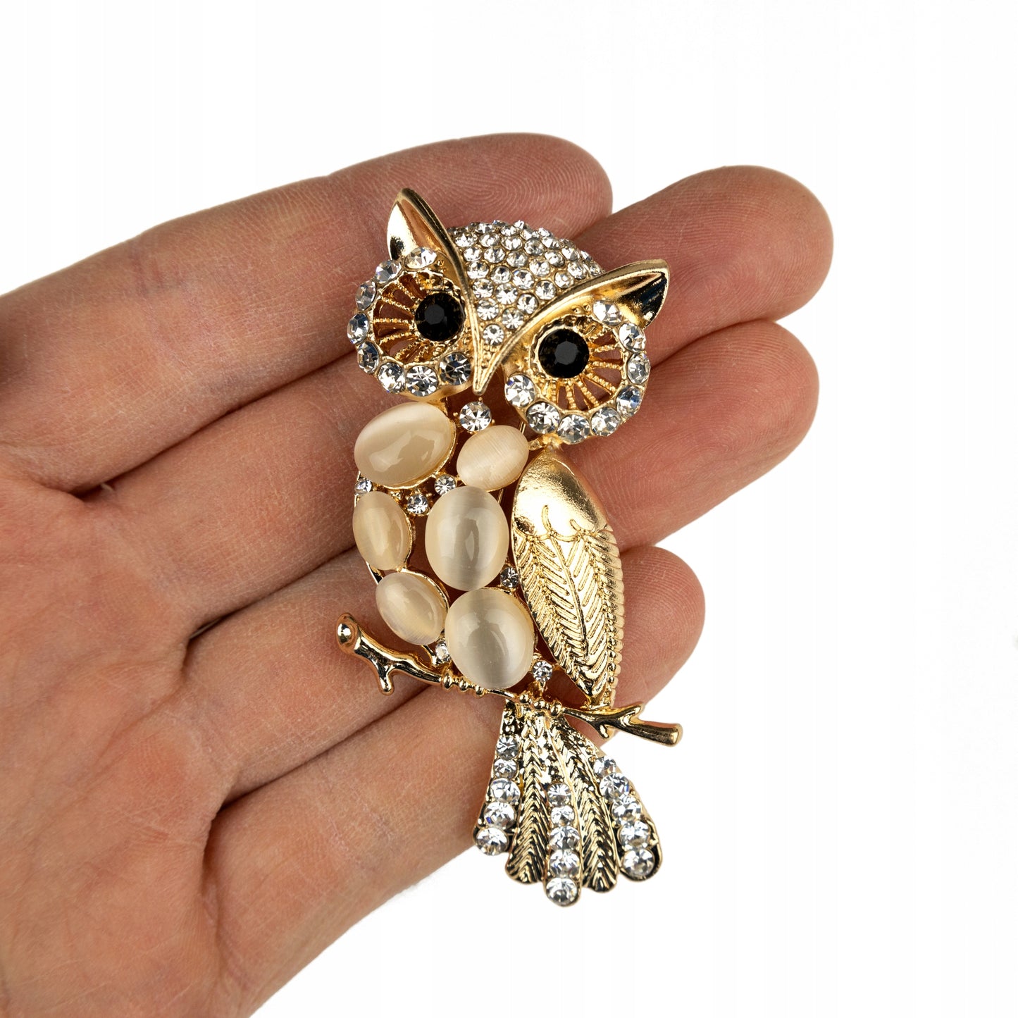 Eule mit Zirkonia - Goldbrosche als Geschenk