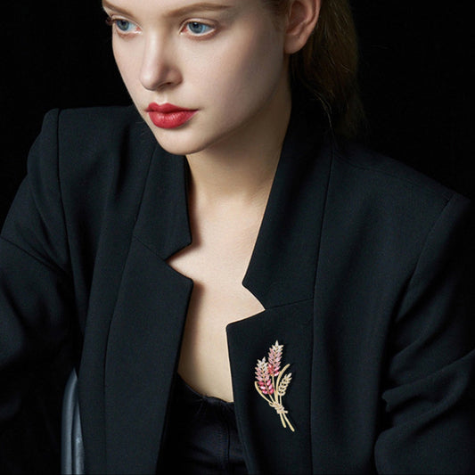 Getreideähren mit rosa Zirkonen – 14K vergoldete Brosche