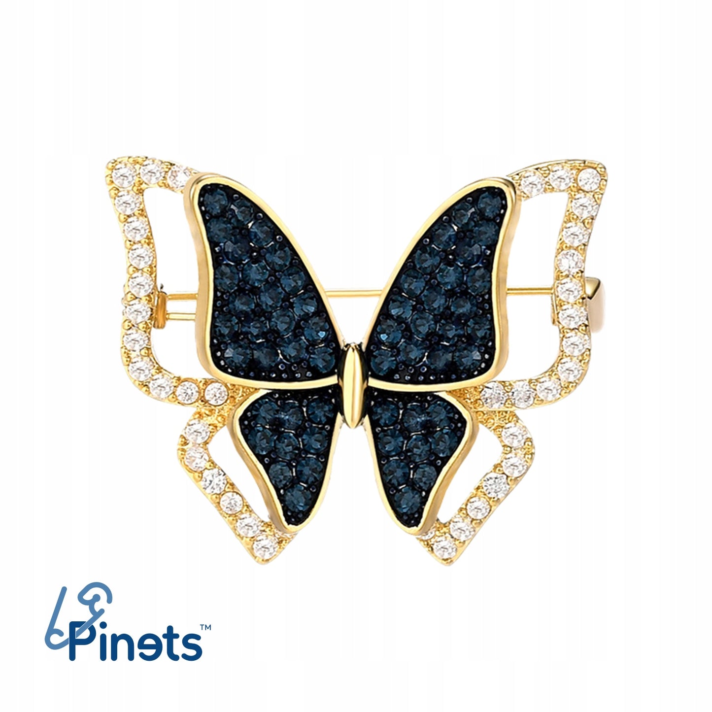 Blauer Schmetterling – 14 Karat vergoldete Brosche