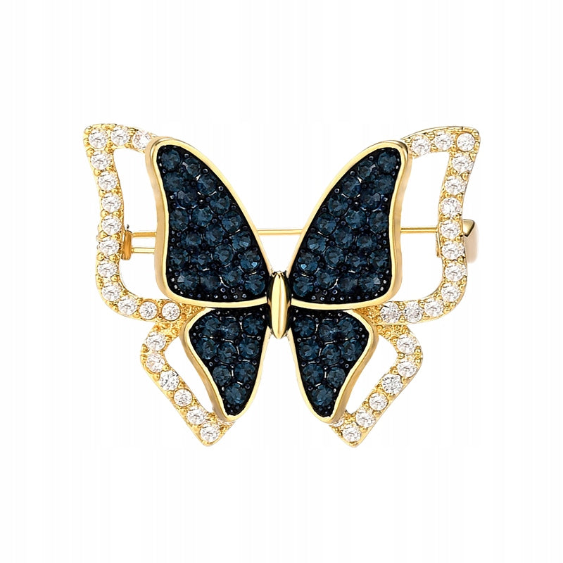 Blauer Schmetterling – 14 Karat vergoldete Brosche