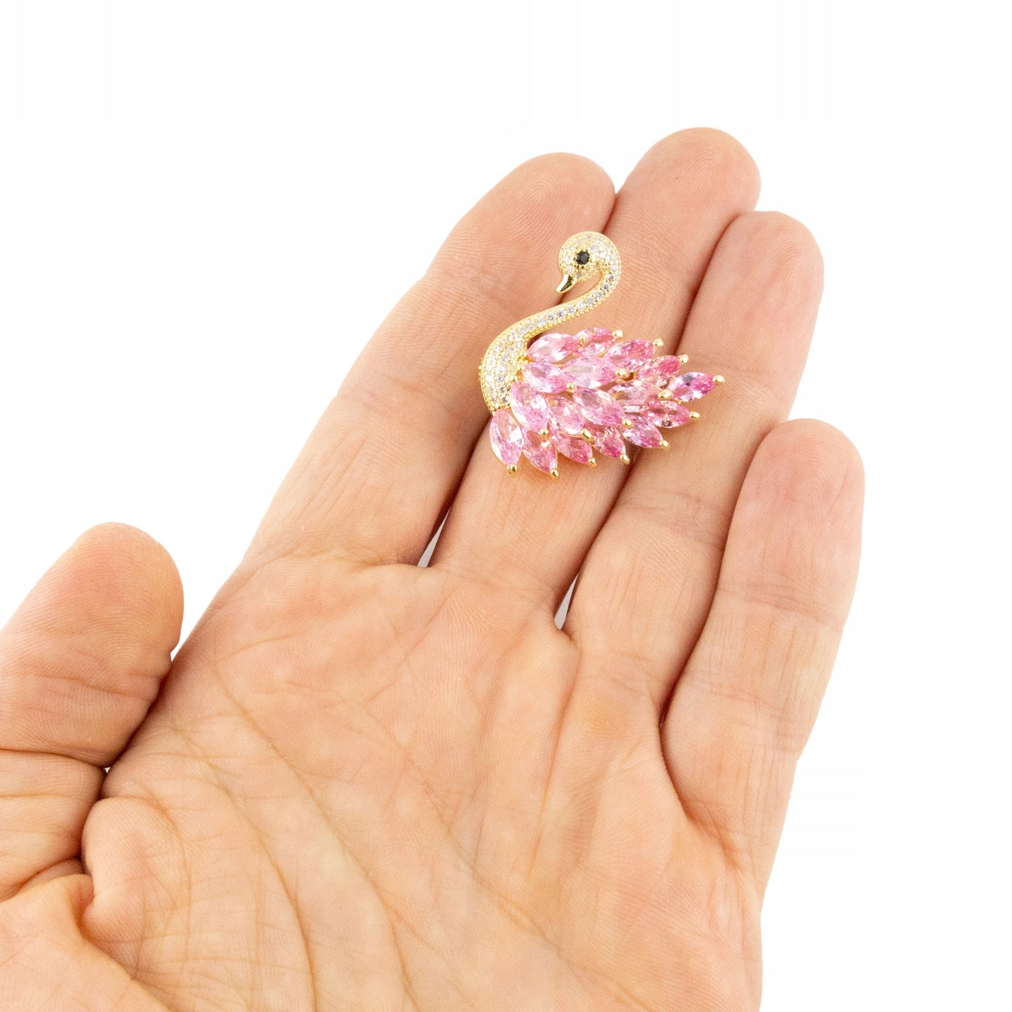 Rosa Schwan - 14 Karat vergoldete Brosche