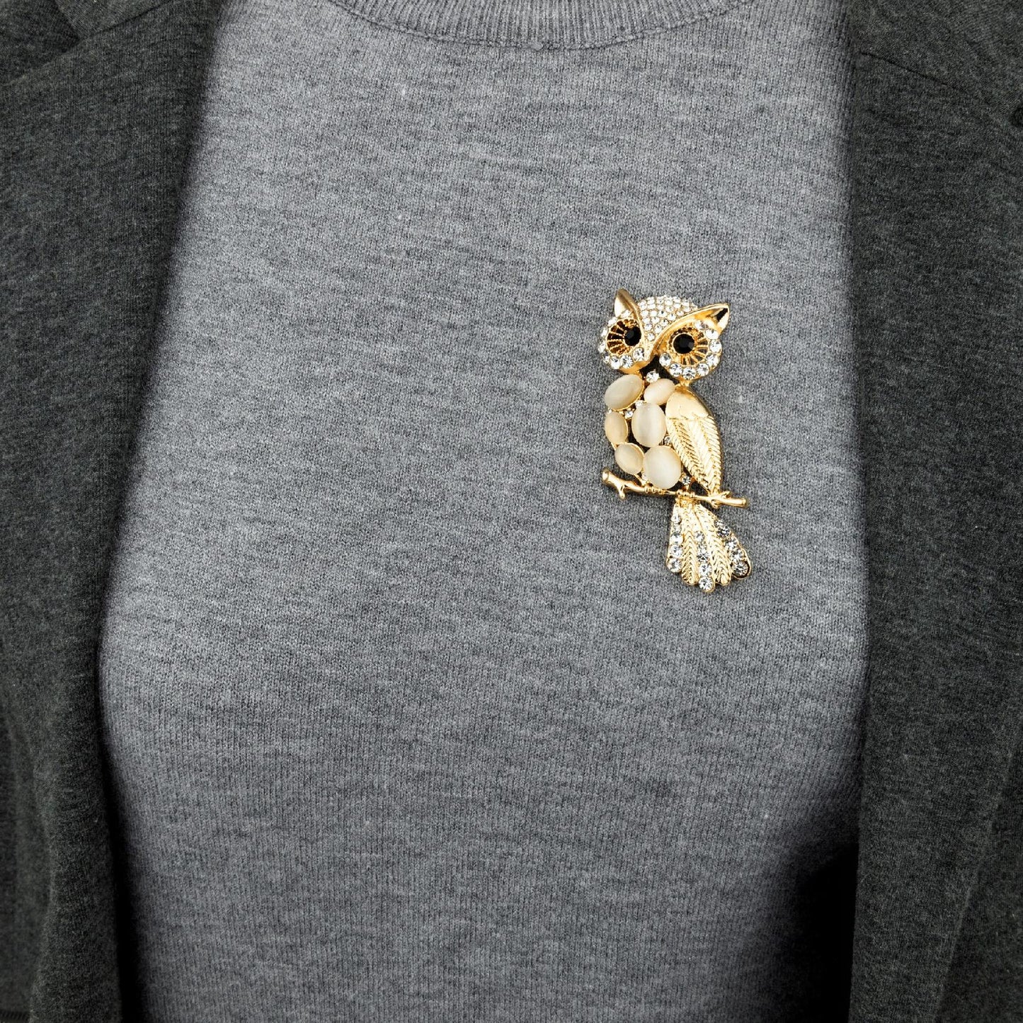 Eule mit Zirkonia - Goldbrosche als Geschenk
