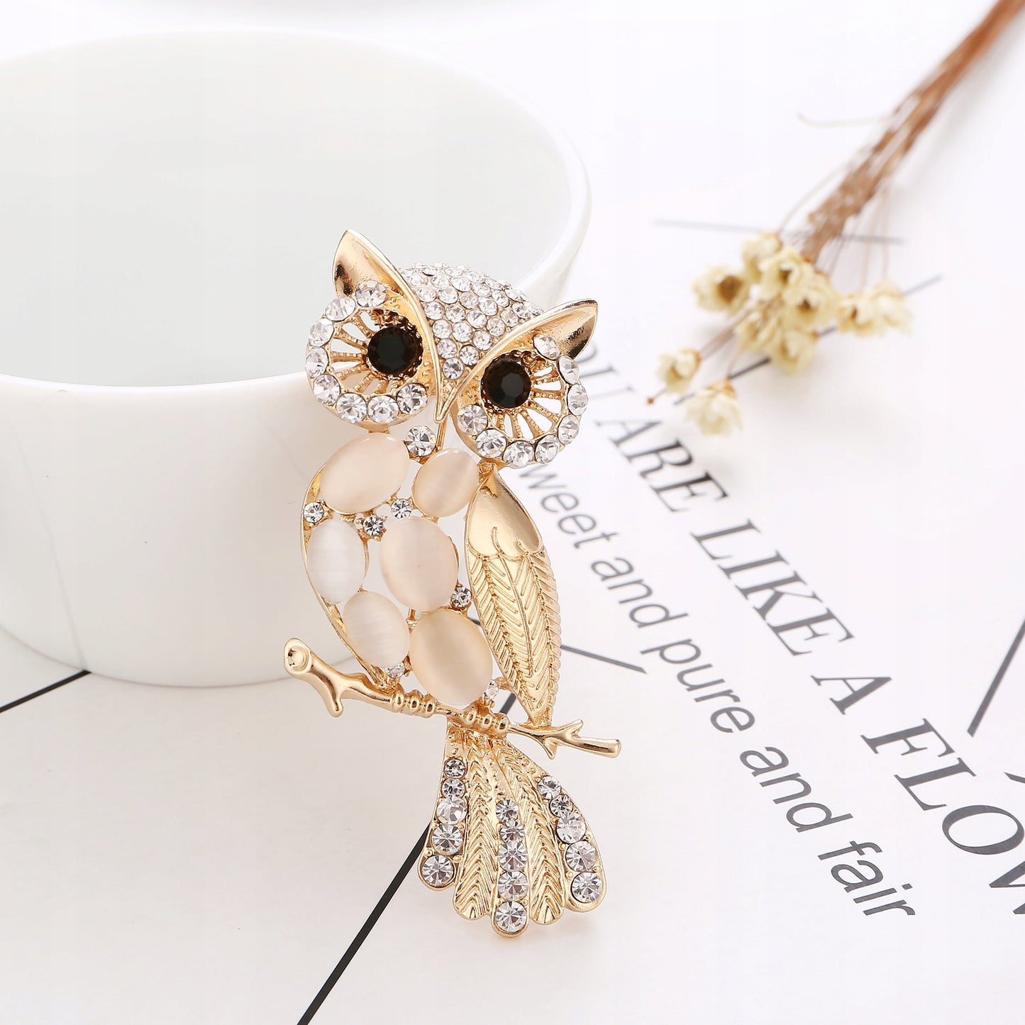 Eule mit Zirkonia - Goldbrosche als Geschenk