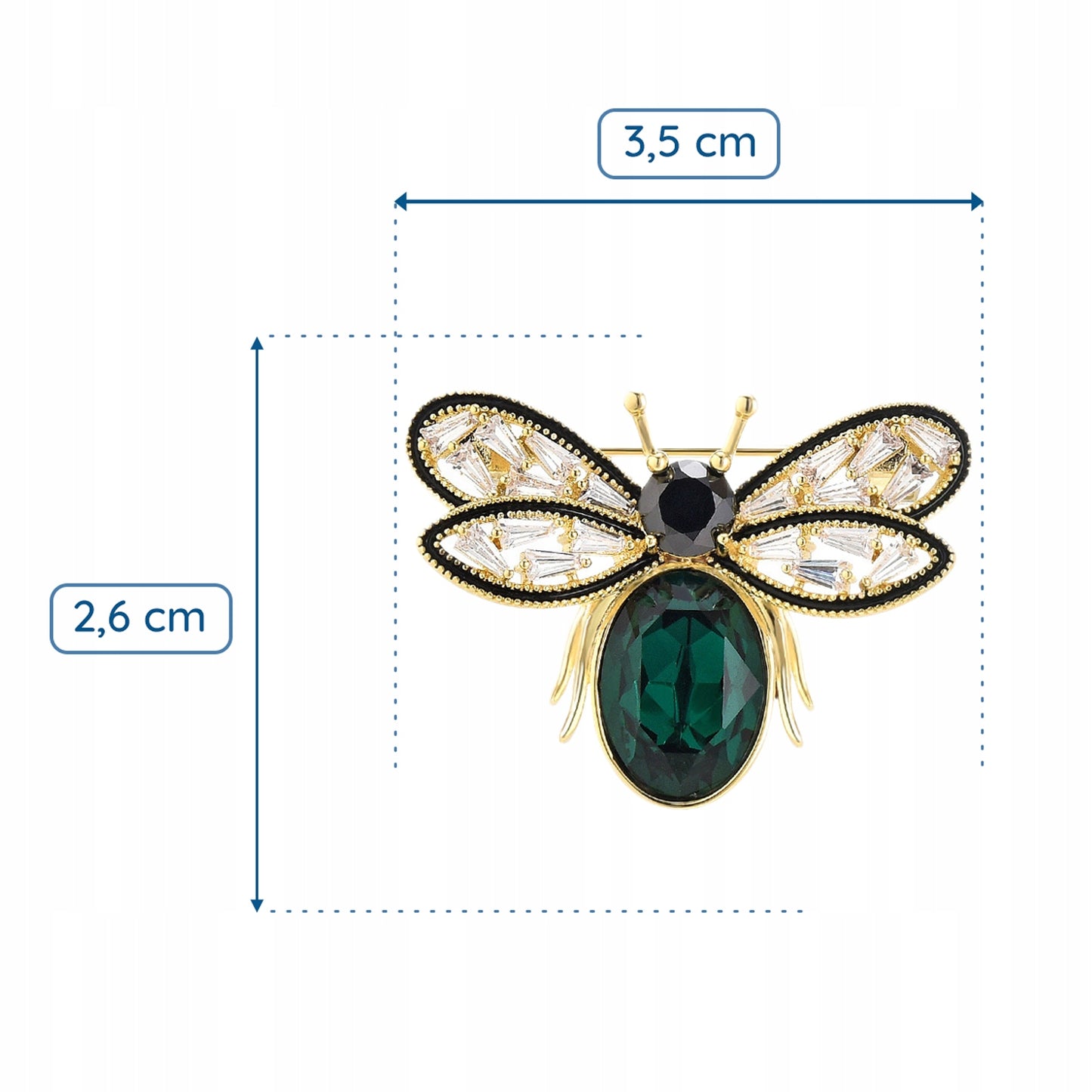Goldene Fliege mit grünem Hinterleib - 14K vergoldete Brosche